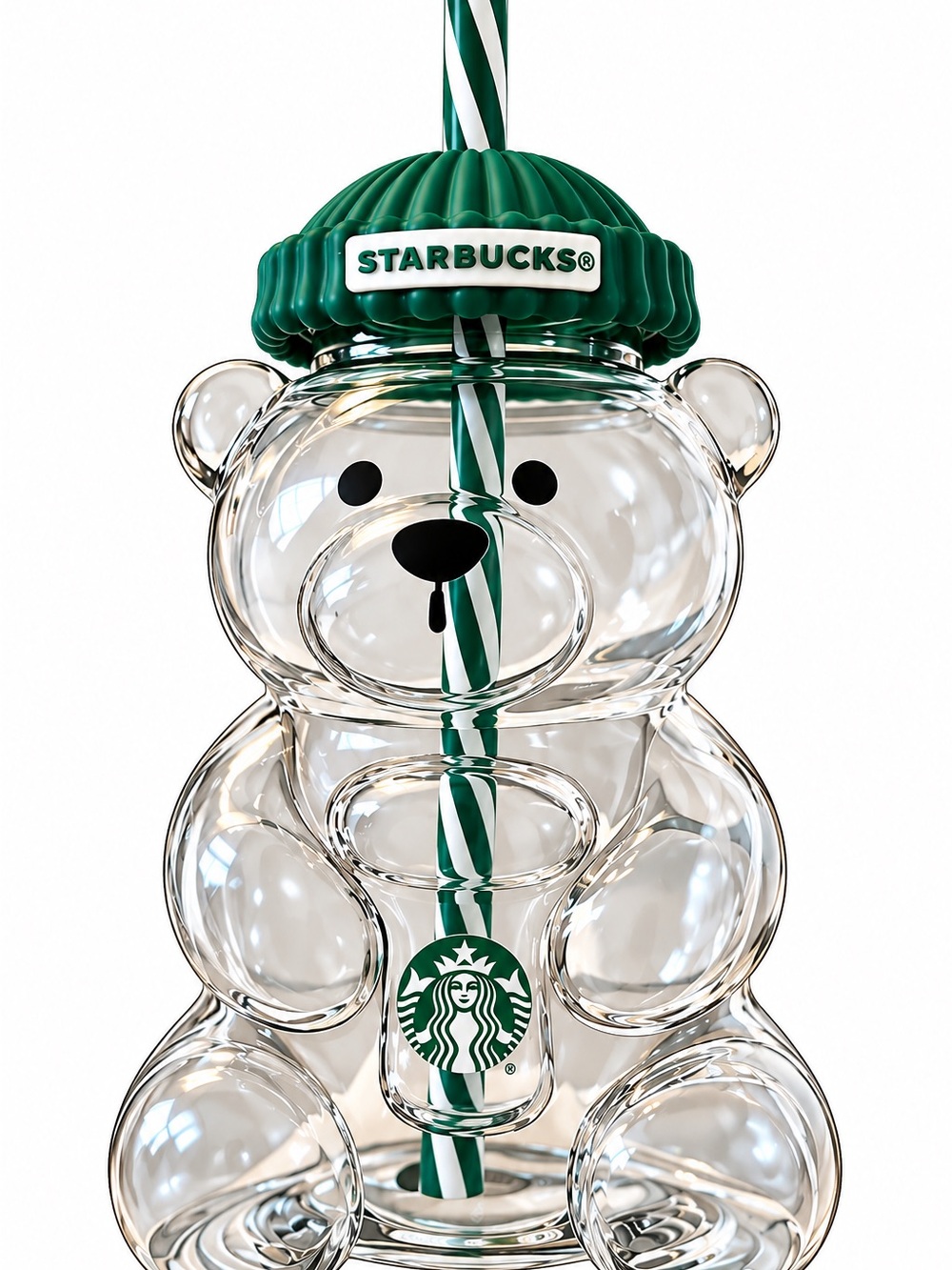 NEW Starbucks Bearista Glass Cold Cup 20oz Green Bear Tumbler 2025